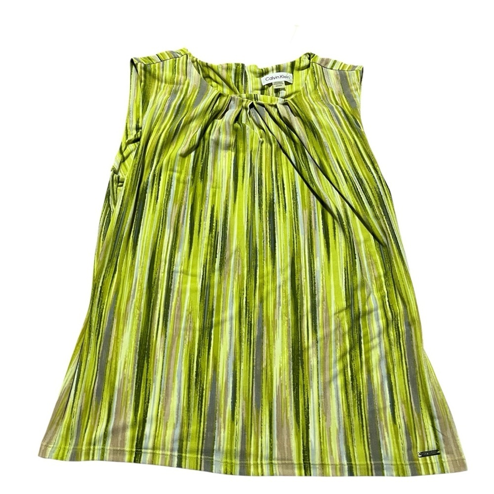 Calvin Klein Green Striped Women's Blouse Size Small Spring Sleeveless Layers